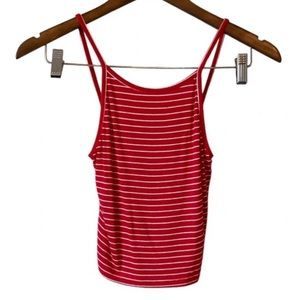 Brandy Melville Soft Stretchy Striped Cropped Sleeveless Crop Tank Top Red